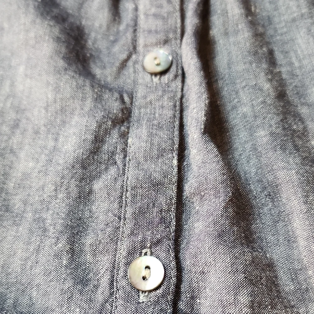 J. JILL | Linen‎ Blend Blue Gray Button-Down Tunic Dress Duster | L Petite